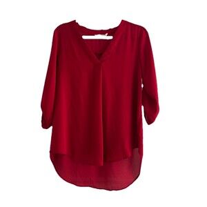 LUSH | V-neck Roll-Tab 3/4 Sleeve Red Burgundy Blouse Size Small